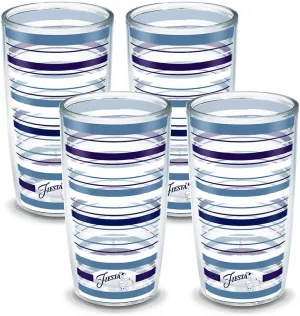 Tervis Made in USA Double Walled Fiesta Insulated Tumbler Cup Keeps Drinks Cold & Hot, 16oz - 4pk, Lapis Stripes