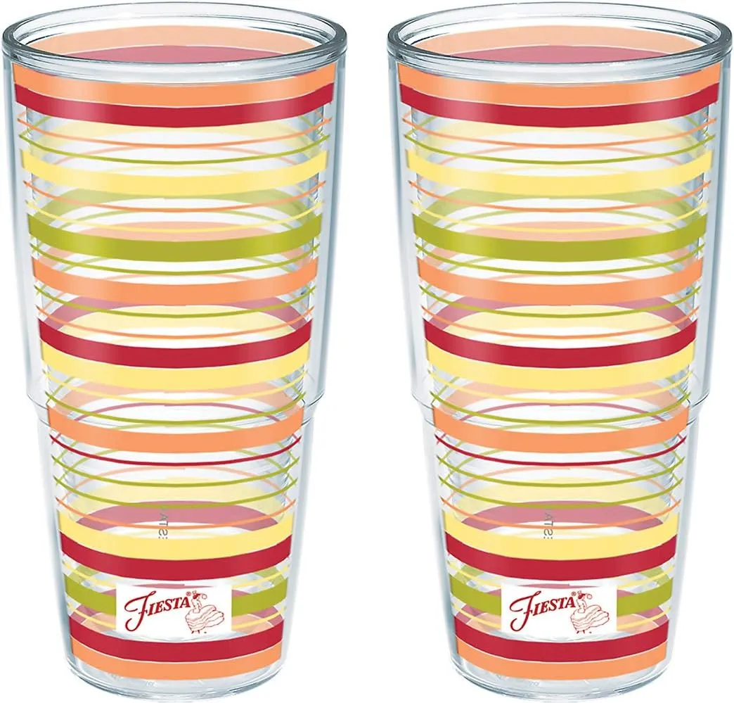 Tervis Made in USA Double Walled Fiesta Insulated Tumbler Cup Keeps Drinks Cold & Hot, 24oz - 2pk, Sunny Stripes