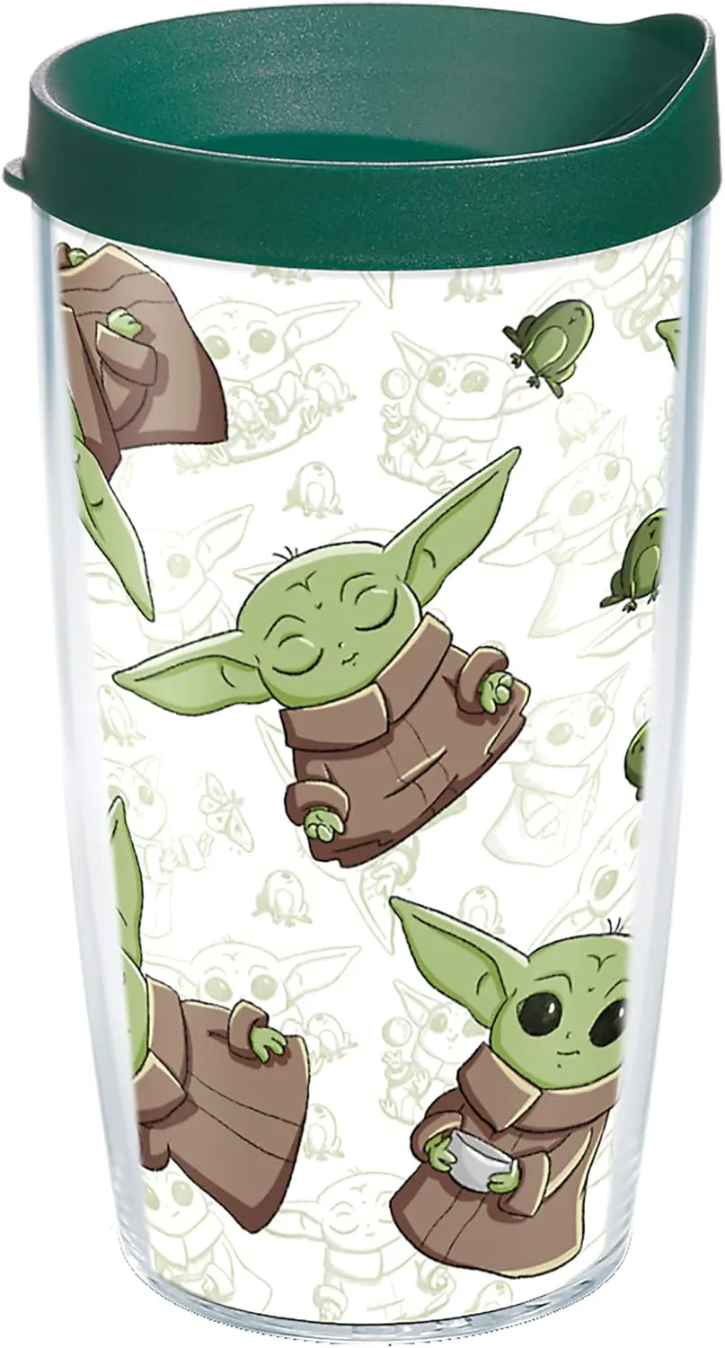 Tervis Made in USA Double Walled Star Wars - The Mandalorian Child Playing Insulated Tumbler Cup Keeps Drinks Cold & Hot, 16oz, Clear