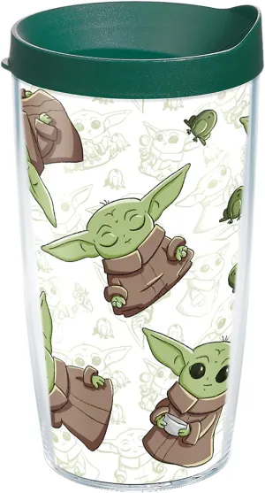 Tervis Made in USA Double Walled Star Wars - The Mandalorian Child Playing Insulated Tumbler Cup Keeps Drinks Cold & Hot, 16oz, Clear