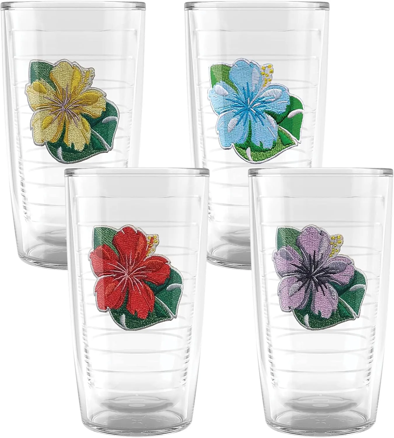 Tervis Tropical Hibiscus Collection Made in USA Double Walled Insulated Tumbler Cup Keeps Drinks Cold & Hot, 16oz 4pk, Assorted Tropical Hibiscus - No Lid
