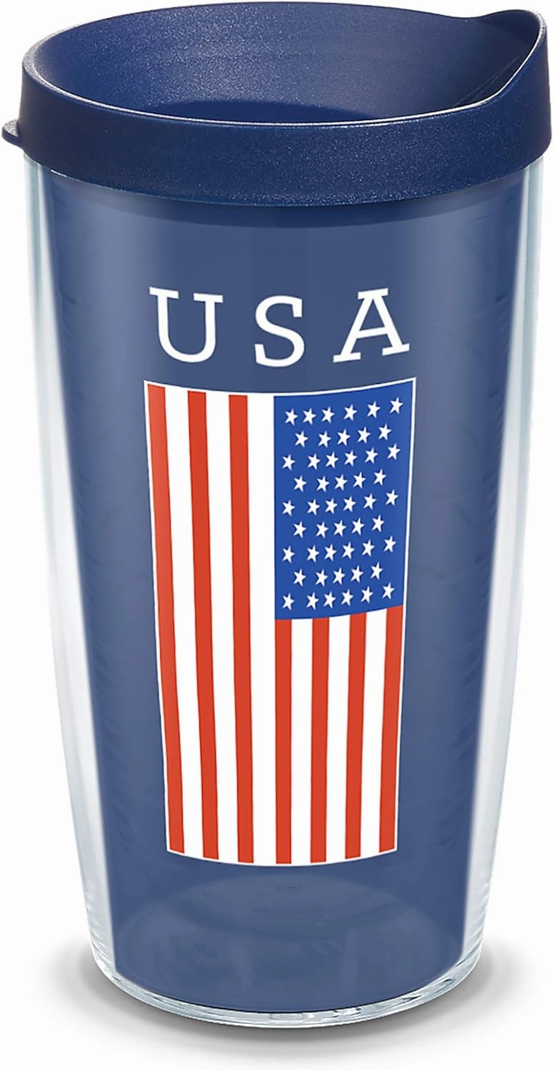 Tervis Americana USA Flag Made in USA Double Walled Insulated Tumbler Travel Cup Keeps Drinks Cold & Hot, 16oz, Classic