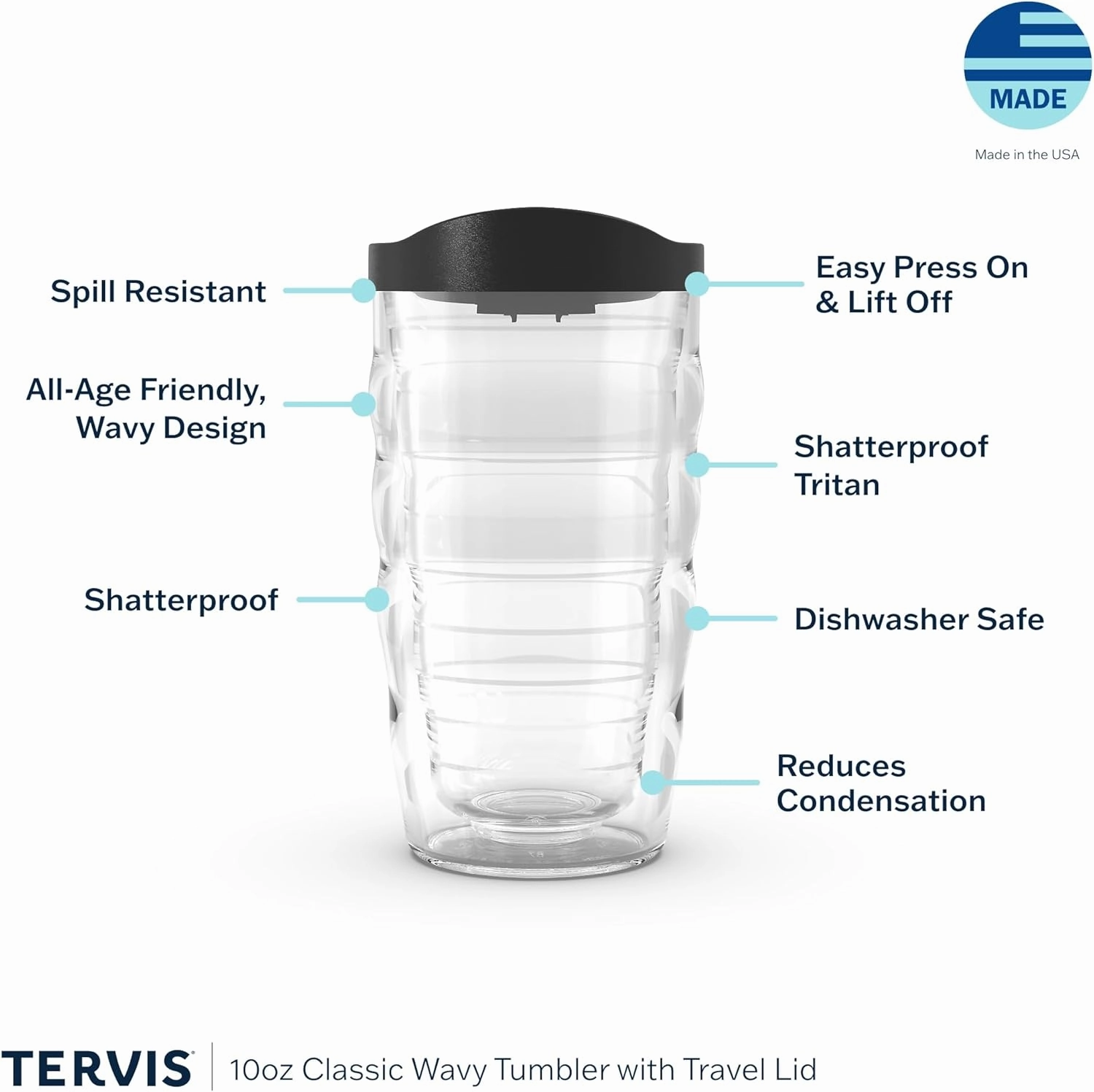 Tervis Disney - Original Mickey Made in USA Double Walled Insulated Tumbler Cup Keeps Drinks Cold & Hot, 10oz Wavy, Classic
