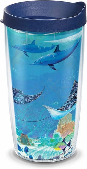 Tervis Guy Harvey - Ocean Scene Made in USA Double Walled Insulated Tumbler Travel Cup Keeps Drinks Cold & Hot, 16oz, Classic