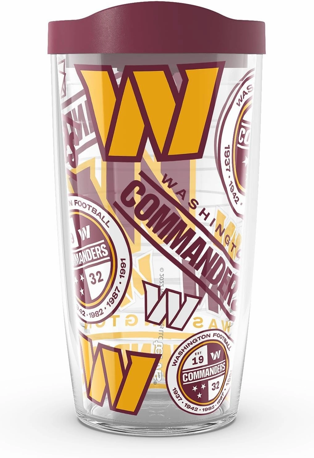 Tervis Made in USA Double Walled NFL Washington Commanders All Over Insulated Tumbler Cup Keeps Drinks Cold & Hot, 16oz, Classic