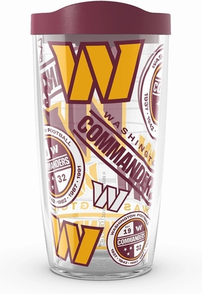 Tervis Made in USA Double Walled NFL Washington Commanders All Over Insulated Tumbler Cup Keeps Drinks Cold & Hot, 16oz, Classic