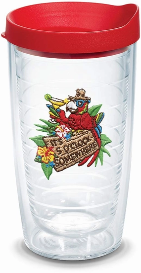 Tervis Margaritaville - It's 5 O'Clock Somewhere - Red Parrot Made in USA Double Walled Insulated Tumbler Travel Cup Keeps Drinks Cold & Hot, 16oz, Classic