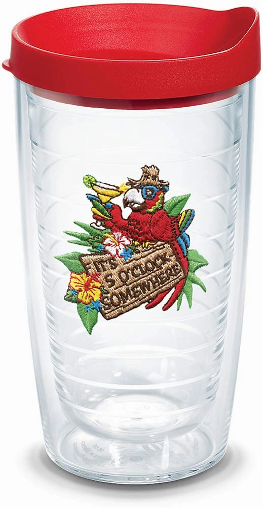 Tervis Margaritaville - It's 5 O'Clock Somewhere - Red Parrot Made in USA Double Walled Insulated Tumbler Travel Cup Keeps Drinks Cold & Hot, 16oz, Classic