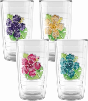 Tervis Tropical Hibiscus Collection Made in USA Double Walled Insulated Tumbler Cup Keeps Drinks Cold & Hot, 16oz 4pk, Assorted Island Hibiscus - No Lid
