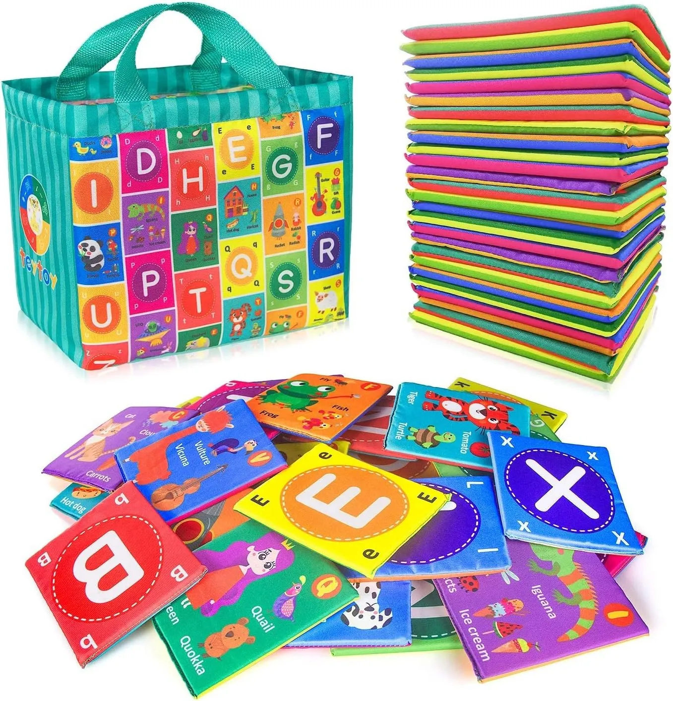 teytoy Baby Soft Alphabet Cards Toys, 26Pcs ABC Alphabet Flash Cards Early Learning Toy with Storage Bag, Washable Soft letter Toy for Toddlers Kids Boys Girls Over 0 Years
