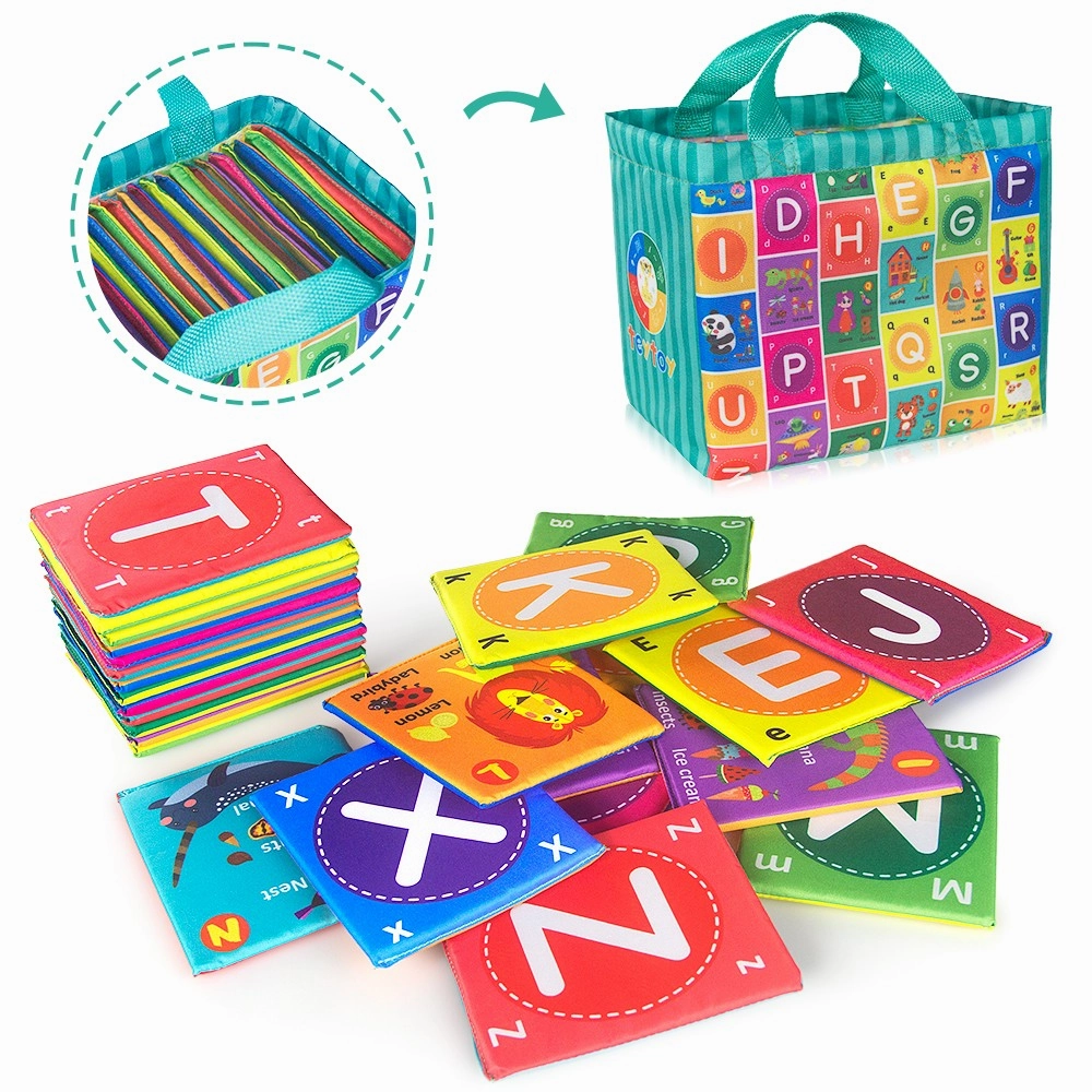 teytoy Baby Soft Alphabet Cards Toys, 26Pcs ABC Alphabet Flash Cards Early Learning Toy with Storage Bag, Washable Soft Letter Toy for Toddlers Kids Boys Girls Over 0 Years