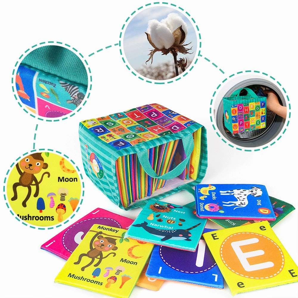teytoy Baby Soft Alphabet Cards Toys, 26Pcs ABC Alphabet Flash Cards Early Learning Toy with Storage Bag, Washable Soft Letter Toy for Toddlers Kids Boys Girls Over 0 Years