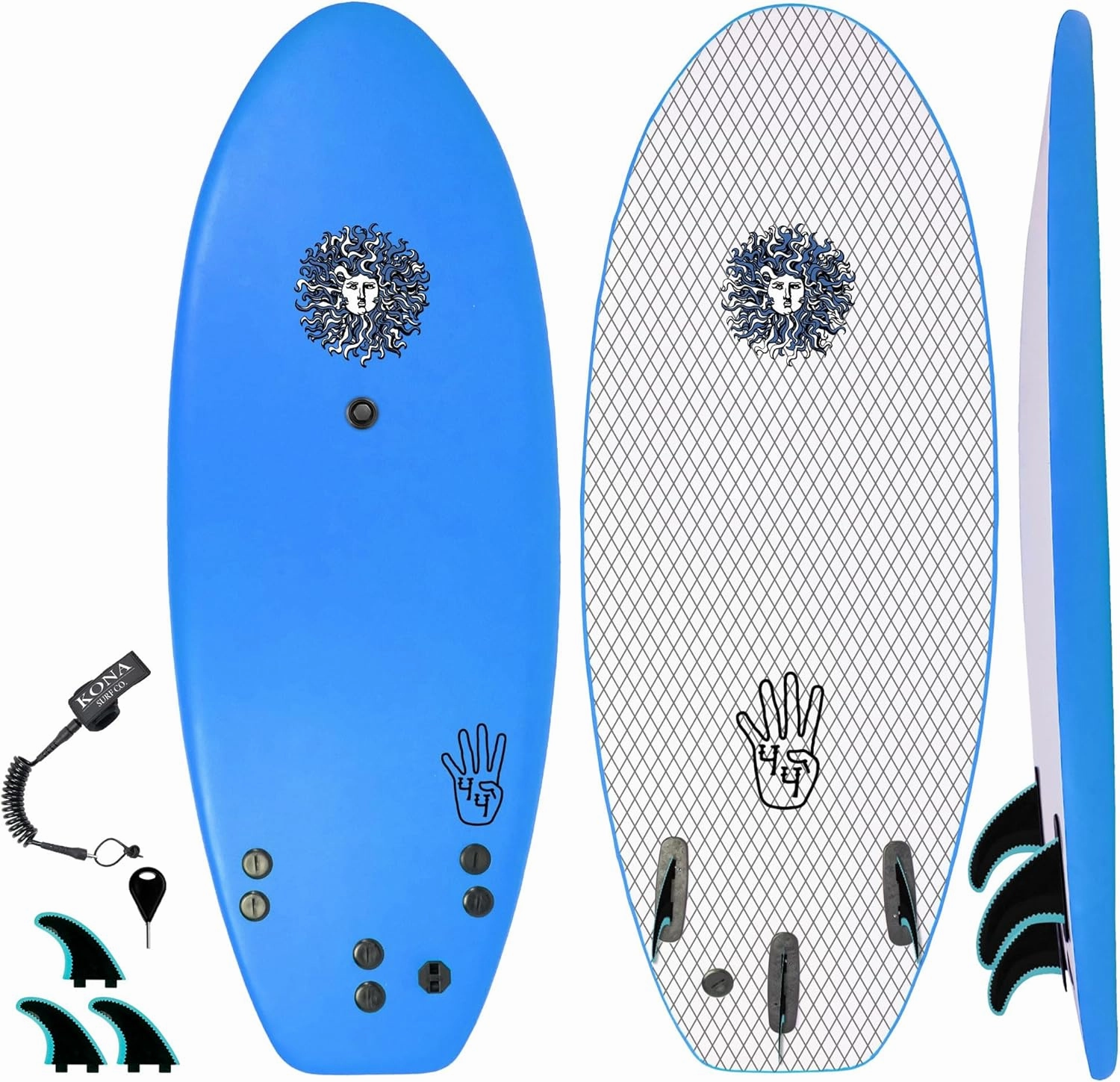 The 4-4 Surfboard for Beginners Kids and Adults - Soft Top Foam Surfboards for Beach - Surf as a Boogie Board Bodyboard or Softboard - Includes Fins and Leash