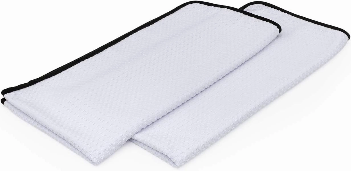 The Rag Company - Dry Me A River - Professional Korean 70/30 Blend Microfiber Waffle-Weave Drying & Detailing Towels, Soft Suede Edges, 390GSM, 20in x 40in, White (2-Pack)