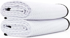 The Rag Company - Dry Me A River - Professional Korean 70/30 Blend Microfiber Waffle-Weave Drying & Detailing Towels, Soft Suede Edges, 390GSM, 20in x 40in, White (2-Pack)