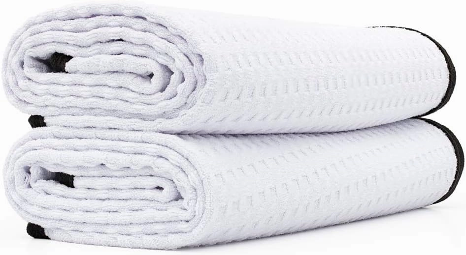 The Rag Company - Dry Me A River - Professional Korean 70/30 Blend Microfiber Waffle-Weave Drying & Detailing Towels, Soft Suede Edges, 390GSM, 20in x 40in, White (2-Pack)