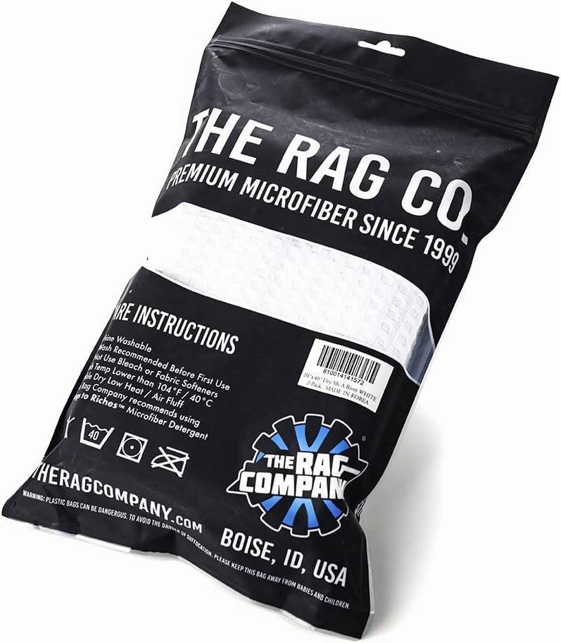 The Rag Company - Dry Me A River - Professional Korean 70/30 Blend Microfiber Waffle-Weave Drying & Detailing Towels, Soft Suede Edges, 390GSM, 20in x 40in, White (2-Pack)