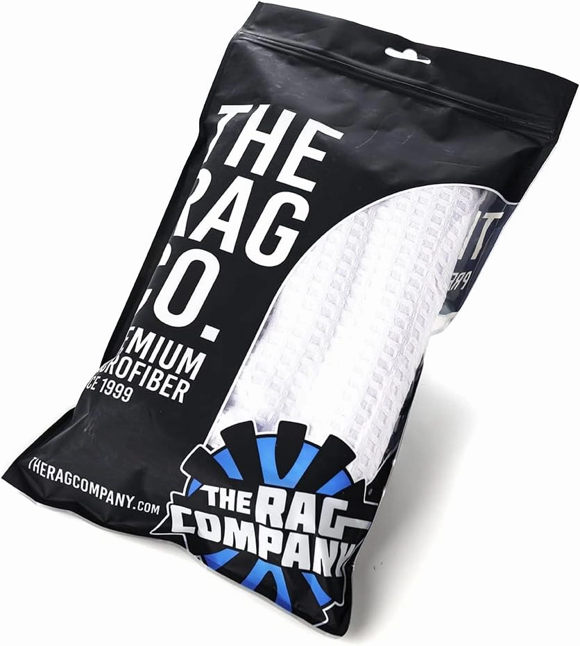 The Rag Company - Dry Me A River - Professional Korean 70/30 Blend Microfiber Waffle-Weave Drying & Detailing Towels, Soft Suede Edges, 390GSM, 20in x 40in, White (2-Pack)