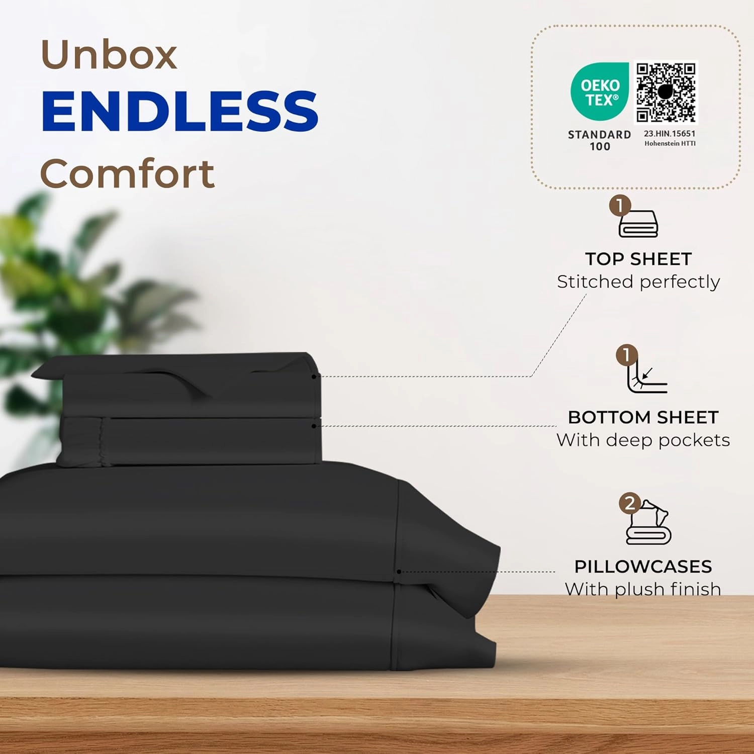 THREAD SPREAD Luxury King Size Sheets Set Egyptian Cotton - 600 Thread Count Sheets King 4 PC Luxury Sheets King Size, 16" Deep Pocket, Soft, Cooling Sateen Weave Hotel Luxury Bed Sheets Set - Black