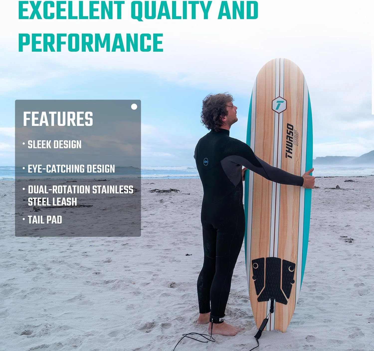 Thurso Surf 7/8 ft Soft Top Foam Beginner Surfboard for Adults and Kids Perfect Longboard for Surfing Beach Fun and Water Sports Lightweight and Durable Modern Design for All Levels of Surfers
