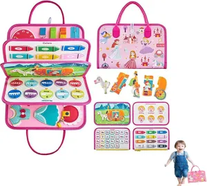 Tibatoes Montessori Busy Board, Tibatoes Busy Board, Tibatoe Kid Play Board, Blanket, for Long Car Rides, Growth Cognition (Princess)