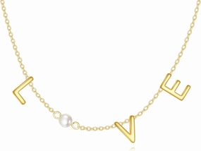 TIGER RIDER Love Bubble Letter 925 Sterling Silver Necklace Gold Plated Letter Pearl Pendant Jewelry Gift for Women Birthday Anniversary Christmas