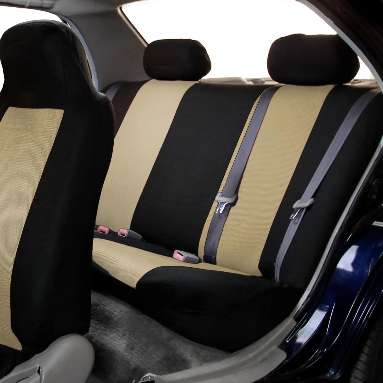 TLH Classic Cloth Automotive Car Seat Covers Rear Set, Beige Universal Fit Car Seat Covers Protector for Cars, Auto, Trucks, SUV