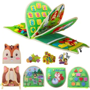 Toddler Busy Board 8 Pages, Toddler Montessori Toys Busy Board for Educational Learning Sensory Busy Book for 2-5 Year Old Boys, Travel Educational Toys for Boys Girls Gift, Squirrel