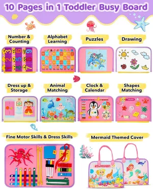 Toddler Busy Board, Montessori Toys for 1 2 3 Year Old Girl Birthday Gifts - Educational Busy Book, Kids Sensory Toy, Preschool Learning Activities and Travel Toys for Toddlers 1-3 2-4