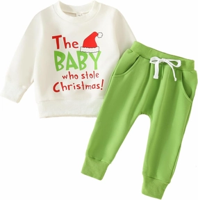 Toddler Girls Boys Christmas Outfits The Baby Who Stole Clothes Long Sleeve Sweatshirts Tops (White, 18-24 Months)