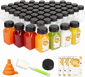 TOMNK 105pcs 4oz Bottles, Reusable Small Juice Bottles with Lids, Labels, Funnel and Brush Beverage Containers for Juicing, Milk and Beverages