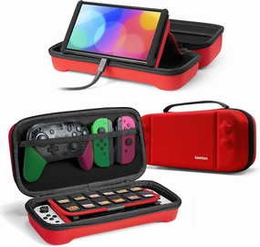 tomtoc Carrying Case for Nintendo Switch/OLED Model, Large Travel Switch Bag with Pocket for Pro Controller, Joy con Grip or AC Adapter, Protective Portable Carry Shell with 24 Game Cartridges