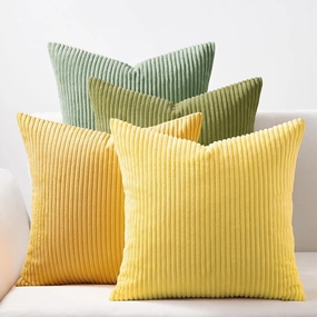 Topfinel Decorative Throw Pillow Covers 18x18 Inches Set of 4,Striped Corduroy Sage Green Yellow Color-Clash Design Cushion Cover,Pillow Case for Bedroom Couch Sofa Living Room,Summer Home Decor