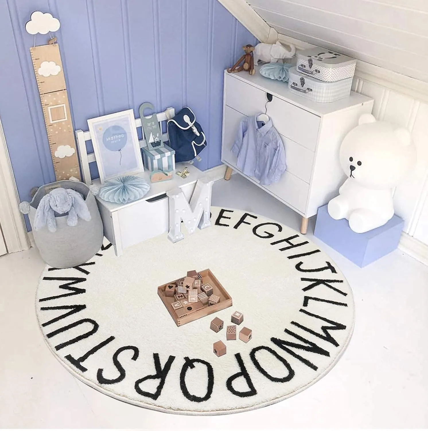 Topotdor Round Kids Play Rug Alphabet Nursery Area Rug Extra Large Soft Crawling Play Mat for Children Toddlers Bedroom (40 inch, Beige)