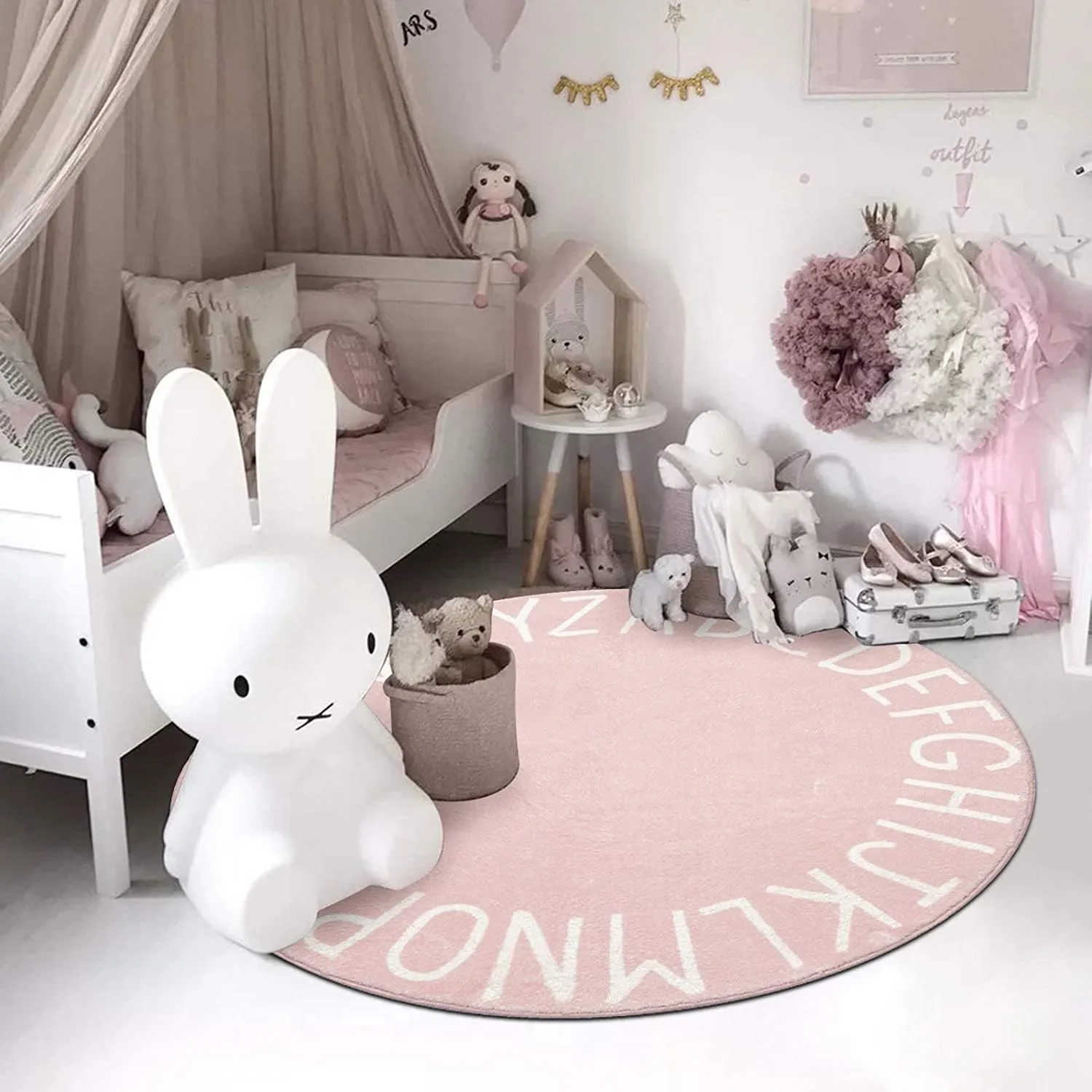 Topotdor Round Kids Play Rug Alphabet Nursery Area Rug Extra Large Soft Crawling Play Mat for Children Toddlers Bedroom (71 inch, Pink)