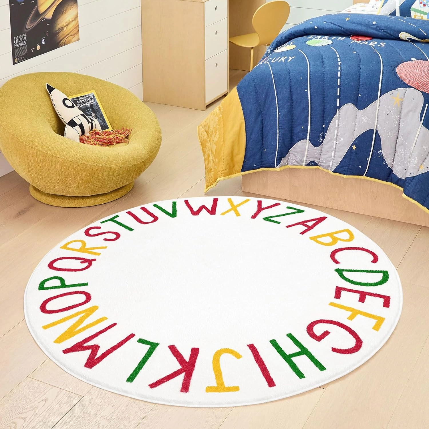 Topotdor ABC Round Kids Play Rug Alphabet Nursery Area Rug Extra Large Soft Crawling Play Mat for Children Toddlers Bedroom (47 inch,Christmas Red)
