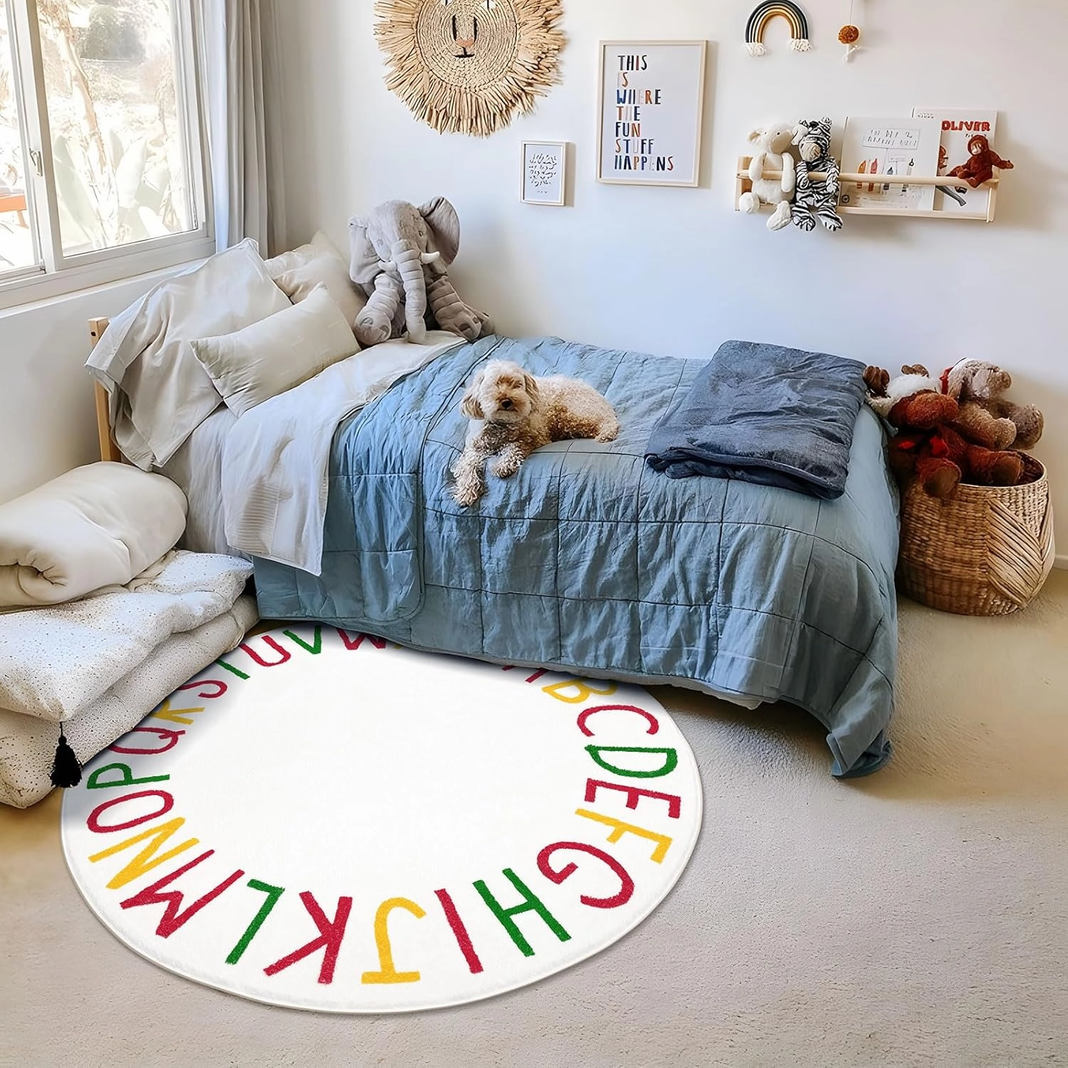 Topotdor ABC Round Kids Play Rug Alphabet Nursery Area Rug Extra Large Soft Crawling Play Mat for Children Toddlers Bedroom (47 inch,Christmas Red)
