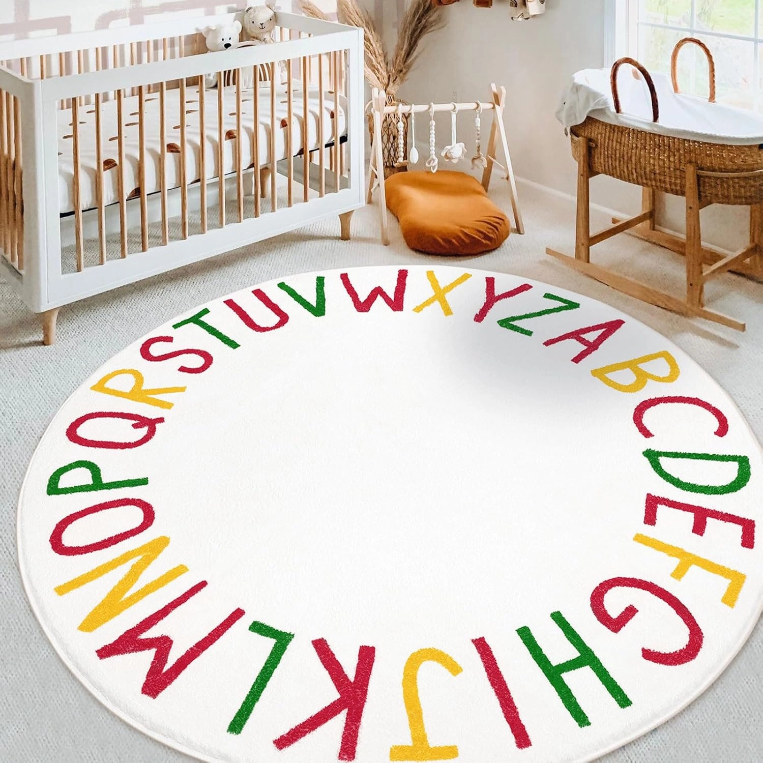 Topotdor ABC Round Kids Play Rug Alphabet Nursery Area Rug Extra Large Soft Crawling Play Mat for Children Toddlers Bedroom (47 inch,Christmas Red)