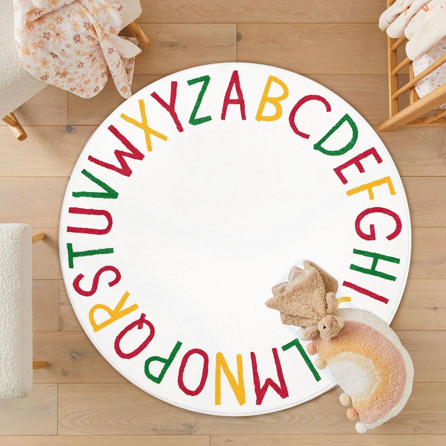 Topotdor ABC Round Kids Play Rug Alphabet Nursery Area Rug Extra Large Soft Crawling Play Mat for Children Toddlers Bedroom (47 inch,Christmas Red)