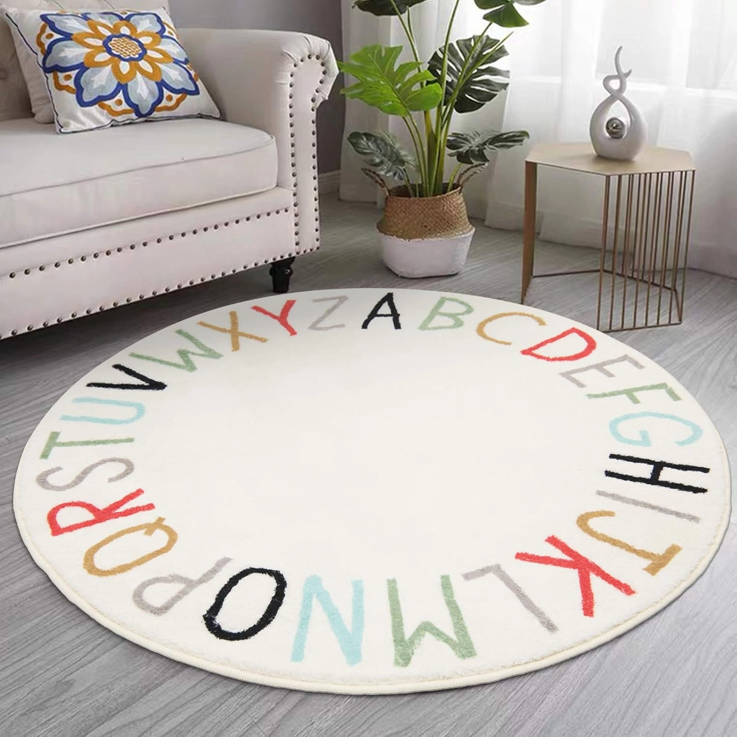Topotdor Rainbow Round Kids Play Rug Alphabet Nursery Area Rug Extra Large Soft Crawling Play Mat for Children Toddlers Bedroom (40 inch, Multi Color)
