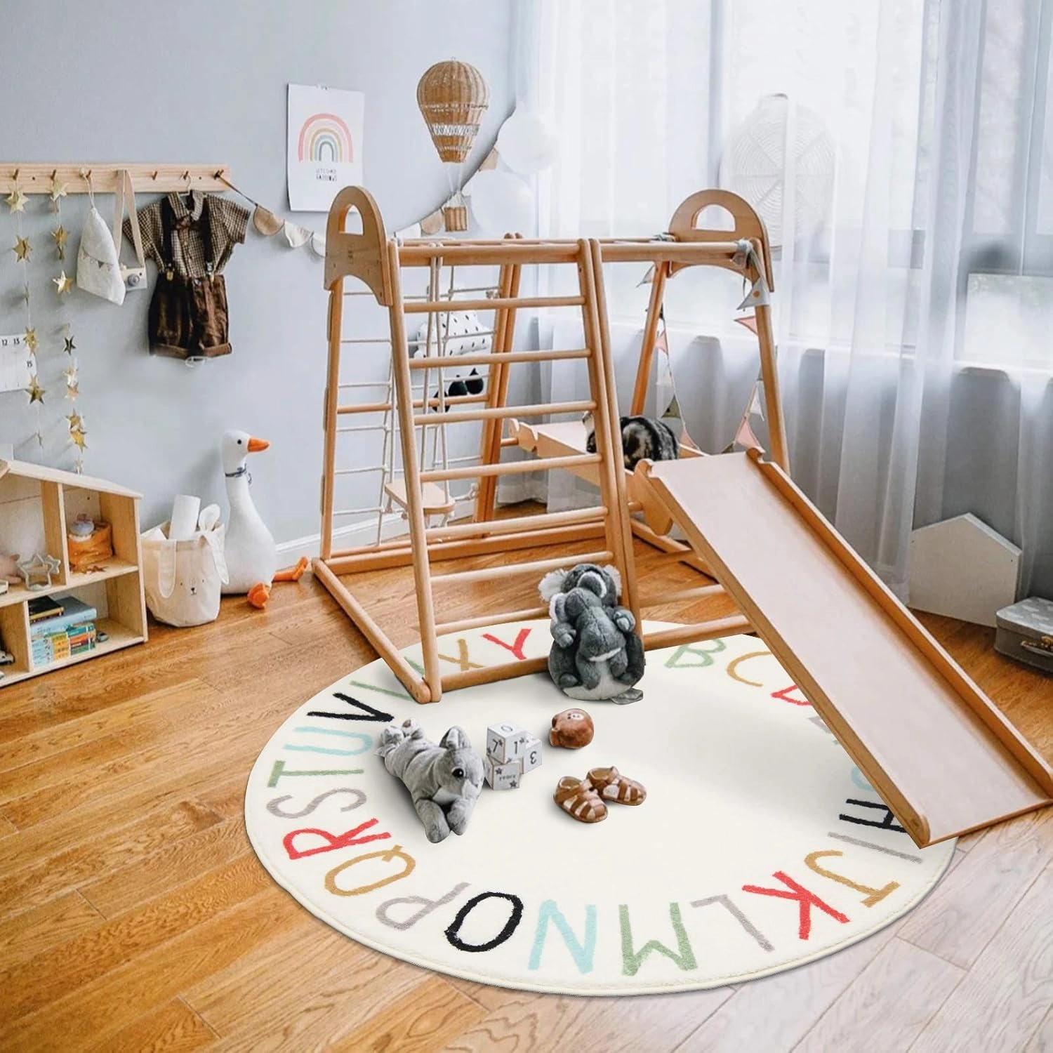 Topotdor Rainbow Round Kids Play Rug Alphabet Nursery Area Rug Extra Large Soft Crawling Play Mat for Children Toddlers Bedroom (40 inch, Multi Color)