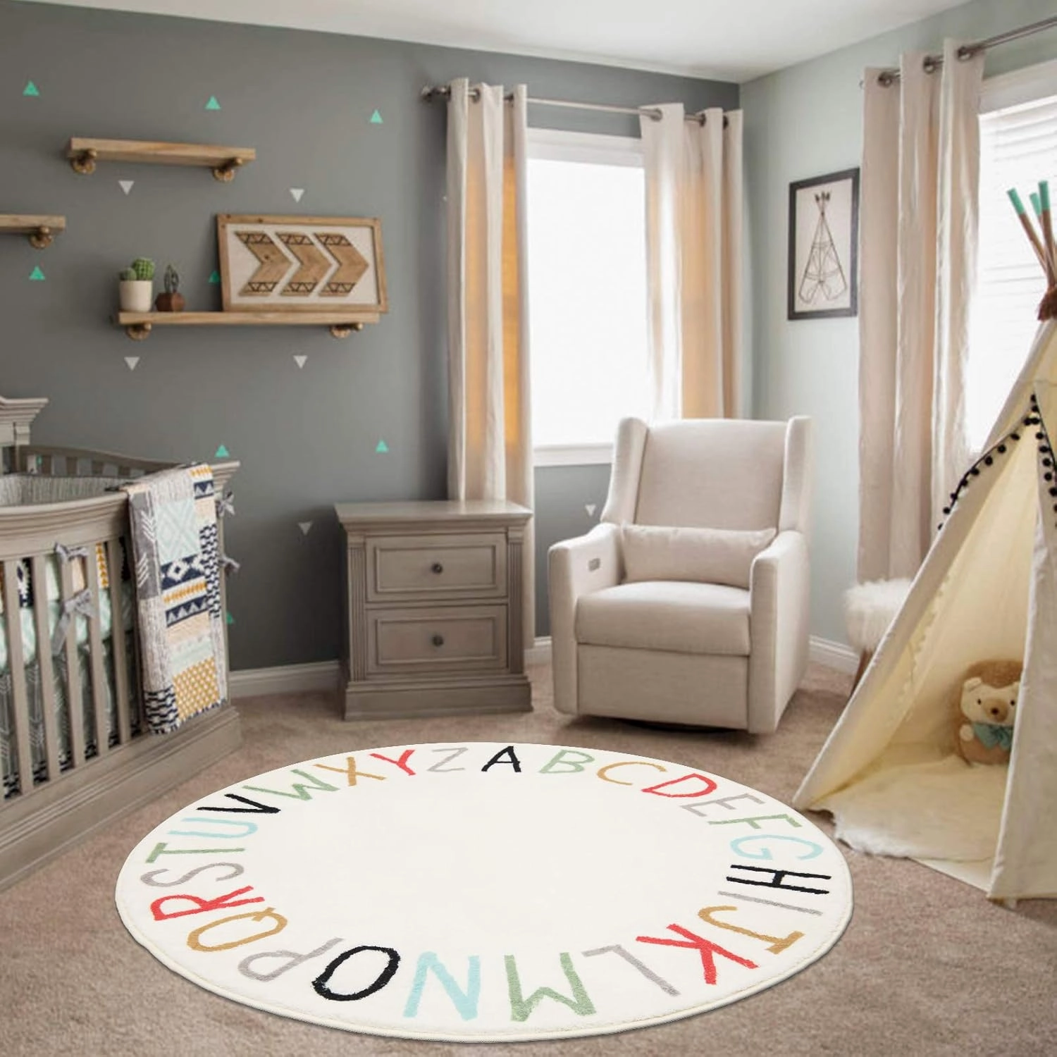 Topotdor Rainbow Round Kids Play Rug Alphabet Nursery Area Rug Extra Large Soft Crawling Play Mat for Children Toddlers Bedroom (40 inch, Multi Color)