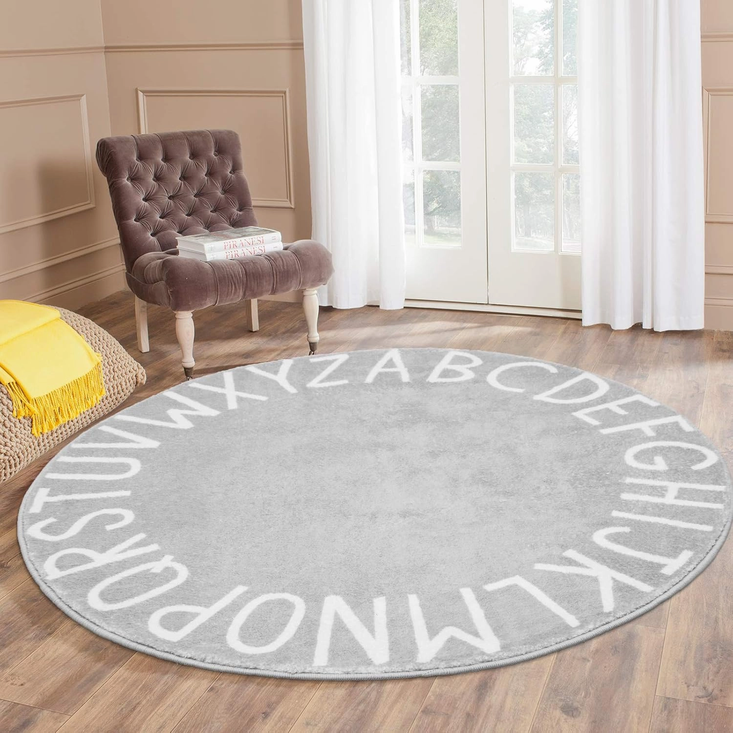 Topotdor Round Kids Play Rug Alphabet Nursery Area Rug Extra Large Soft Crawling Play Mat for Children Toddlers Bedroom (40 inch, Grey)