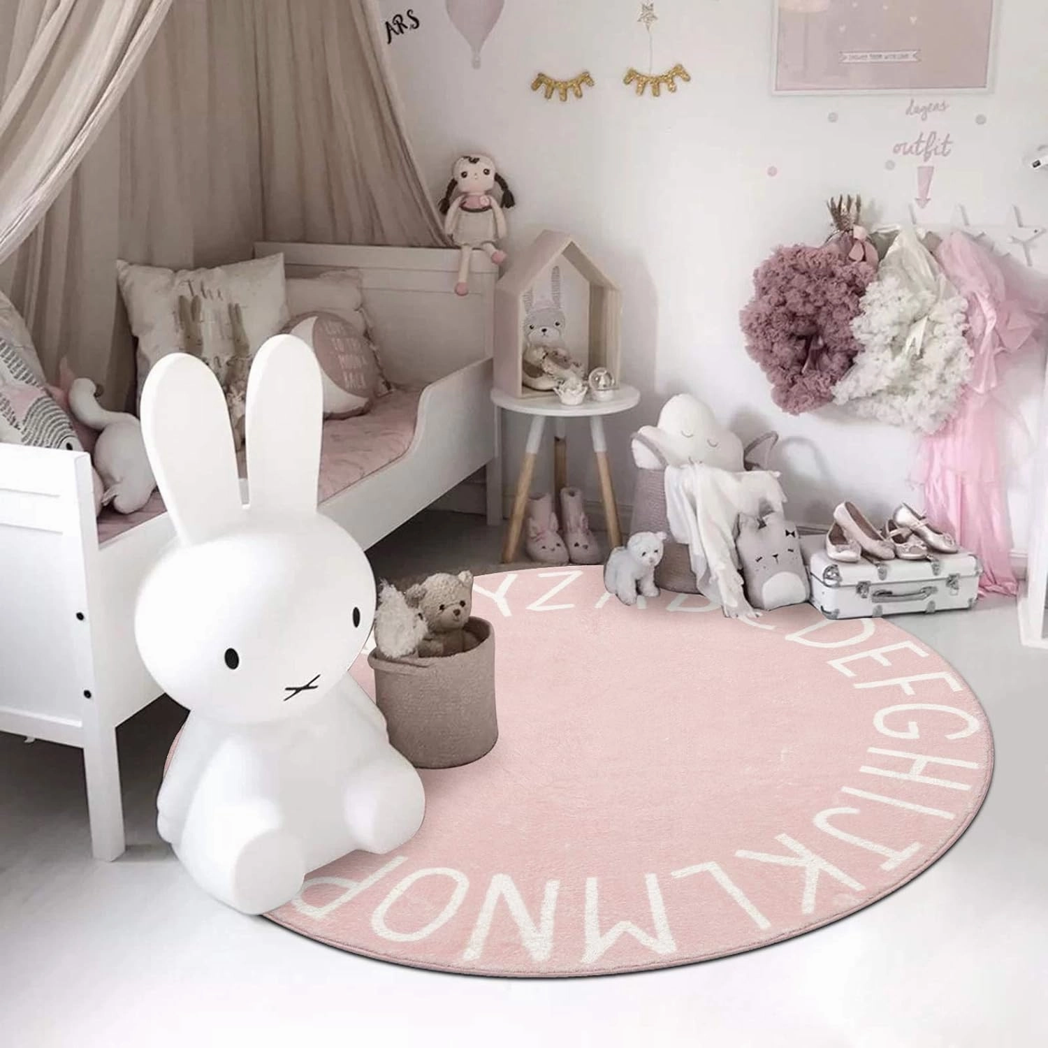Topotdor Round Kids Play Rug Alphabet Nursery Area Rug Extra Large Soft Crawling Play Mat for Children Toddlers Bedroom (40 inch, Pink)