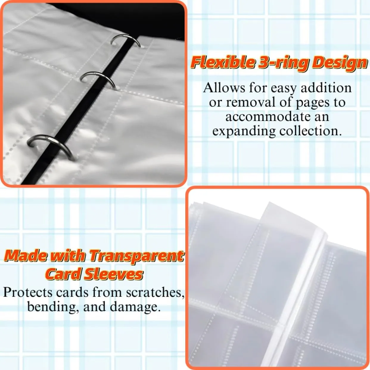 Trading Card Binder, 4 Pockets 400 Cards Holder with 50 Removable Sleeves Card Book Card Organizer for Game Cards Sports Cards Album Gifts for Card Collectors