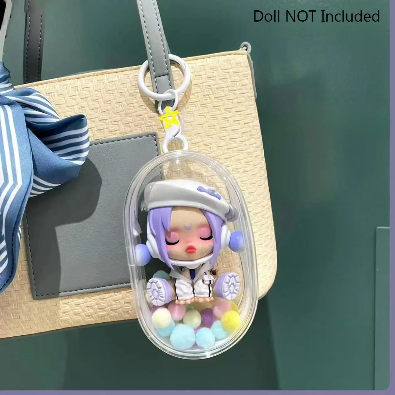 Transparent PVC Doll Display Bag with Keychain and Plush Ball, Waterproof Blind Box, Storage Box, Hanging on Backpack, Handbag, Mini Figures, Collectible Bag (without