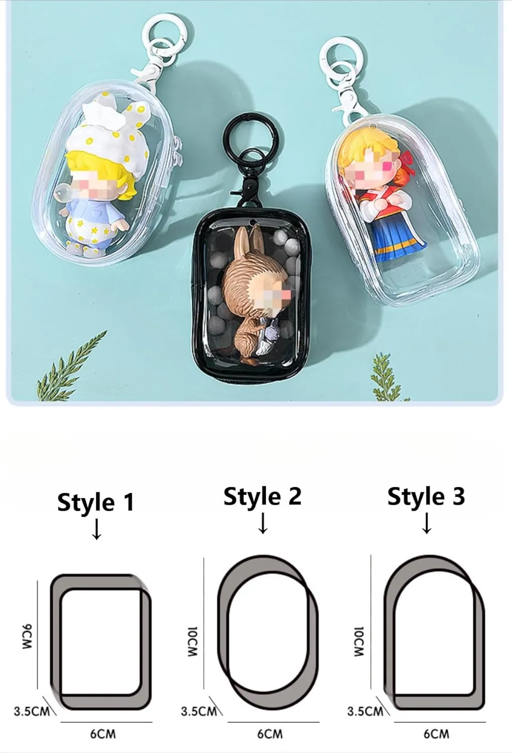 Transparent PVC Doll Display Bag with Keychain and Plush Ball, Waterproof Blind Box, Storage Box, Hanging on Backpack, Handbag, Mini Figures, Collectible Bag (without