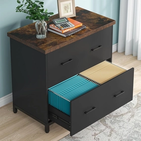 Tribesigns 2-Drawer File Cabinet, Wood Lateral Filing Cabinet for Home Office, A4, Letter Size, Brown and Black