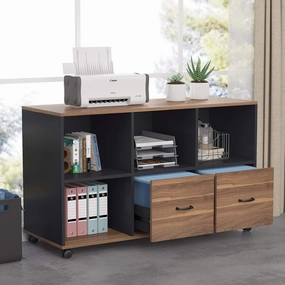 Tribesigns 2 Drawers Lateral File Cabinets, Home Office 43-inch Mobile Wood Cabinet Credenza Printer Stand with Wheels and Open Storage Shelves,Drawers for Letter Size (Walnut)