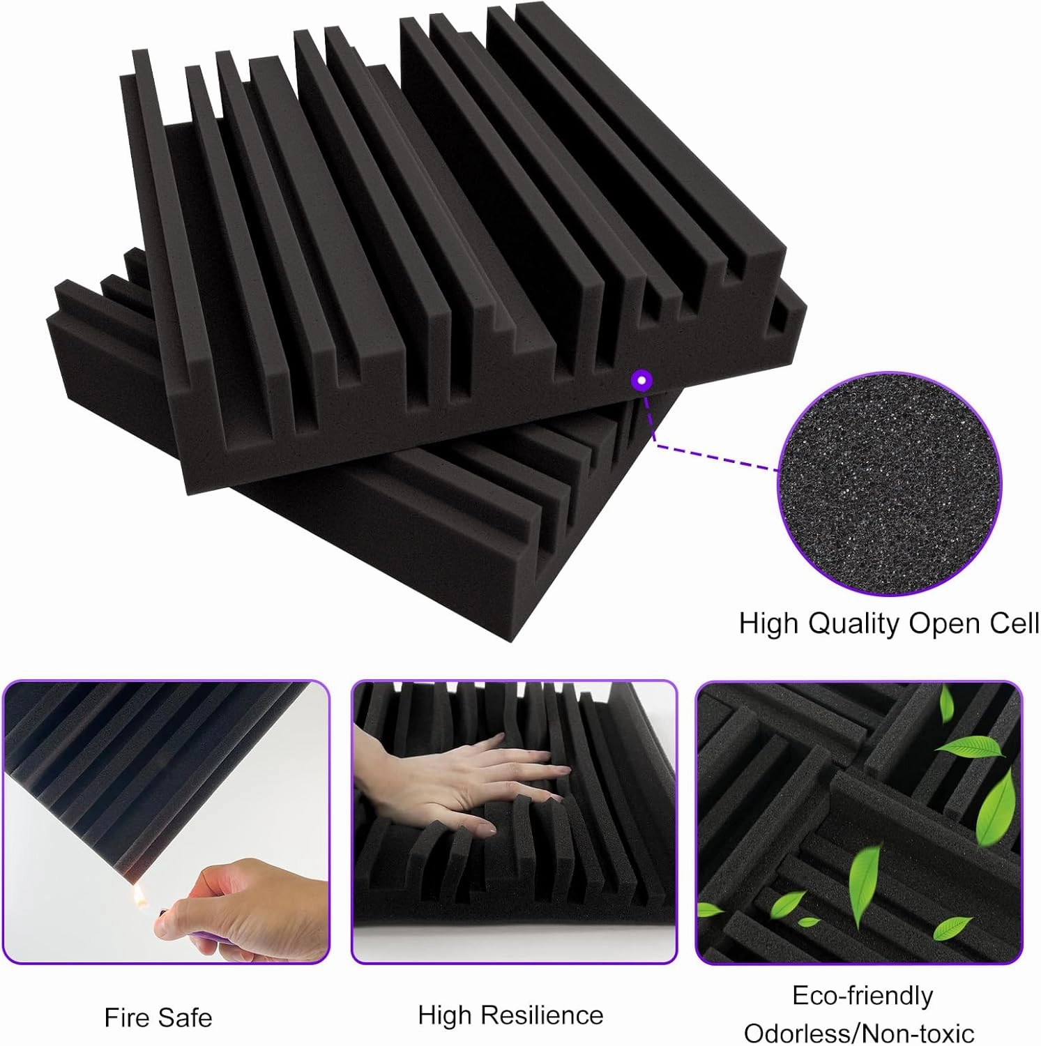 TroyStudio Thick Acoustic Foam Panels, 12 X 12 X 2 Inch 36 Pcs Broadband Sound Absorbing Foam, Dense Soundproof Padding Tile, Recording Studio Foam Absorber, Groove Decorative 3D Wall Ceiling Panel